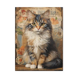 18&quot;x24&quot;Whimsical Cat Canvas Art Print, Vintage Animal Wall Decor, Cat Lover Gift, Home & Office Decoration, Pet Portrait