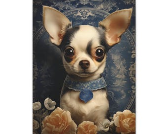 Impresión artística en lienzo de chihuahua, retrato floral de mascota, decoración para amantes de los perros (18 x 24)