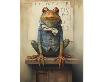 Whimsical Frog Canvas Art Print, Dapper Frog Decor (18x24)