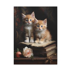 18&quot;x24&quot;Whimsical Cat Art Print, Cute Kitten Wall Decor, Pet Lover Gift, Vintage Floral Aesthetic, Cozy Home Decor, Kitten Lovers Wall Art
