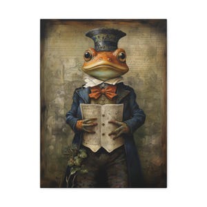 Dapper Frog in Suit Canvas Print, Whimsical Wall Decor