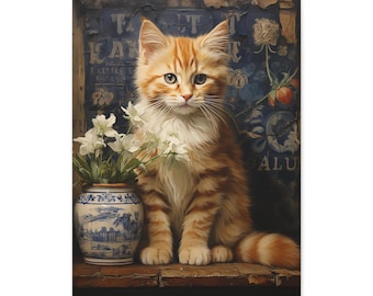 Whimsical Cat Canvas Print, Pet Portrait, Nursery Wall Art