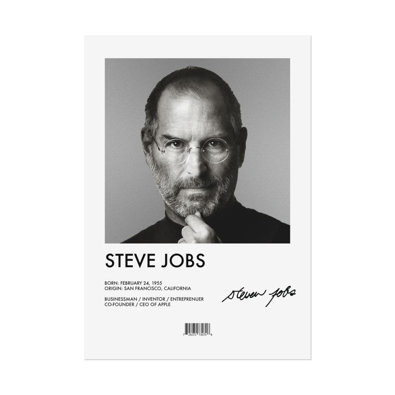 Steve Jobs Portrait Poster Inspirational Wall Art Modern Minimalist