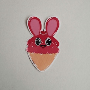 Strawberry Ice Cream Sticker – Strawberry Drizzle Bunny Ears & Cherry on Top