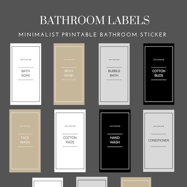 Modern Bathroom Labels | Minimalist Labels | Bathroom Sticker | Toiletries Label | Digital Download Sticker | Bathroom Organization