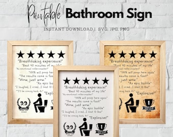 Funny Bathroom Reviews Sign: Printable Wall Art (SVG, JPG, PNG)