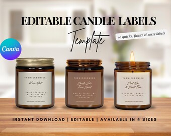 Funny Candle Label Template: Editable Candle Stickers (Digital Download)