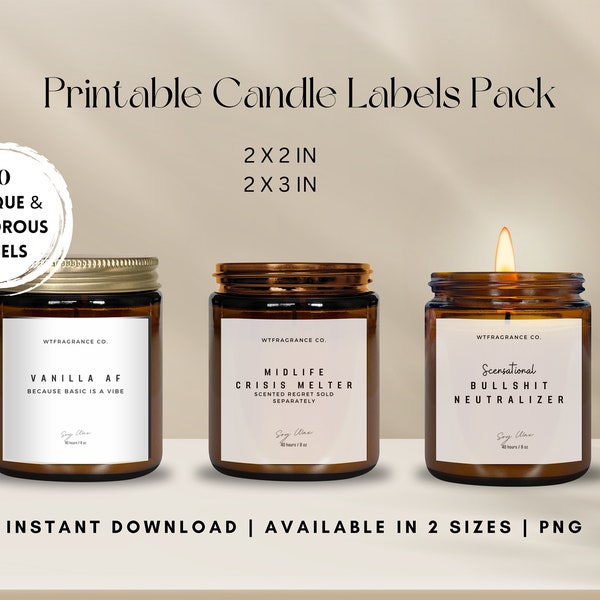 Funny Candle Labels Pack, Quirky candle labels, Candle sticker labels, Witty Candle Labels, Candle labels bundle pack, digital download