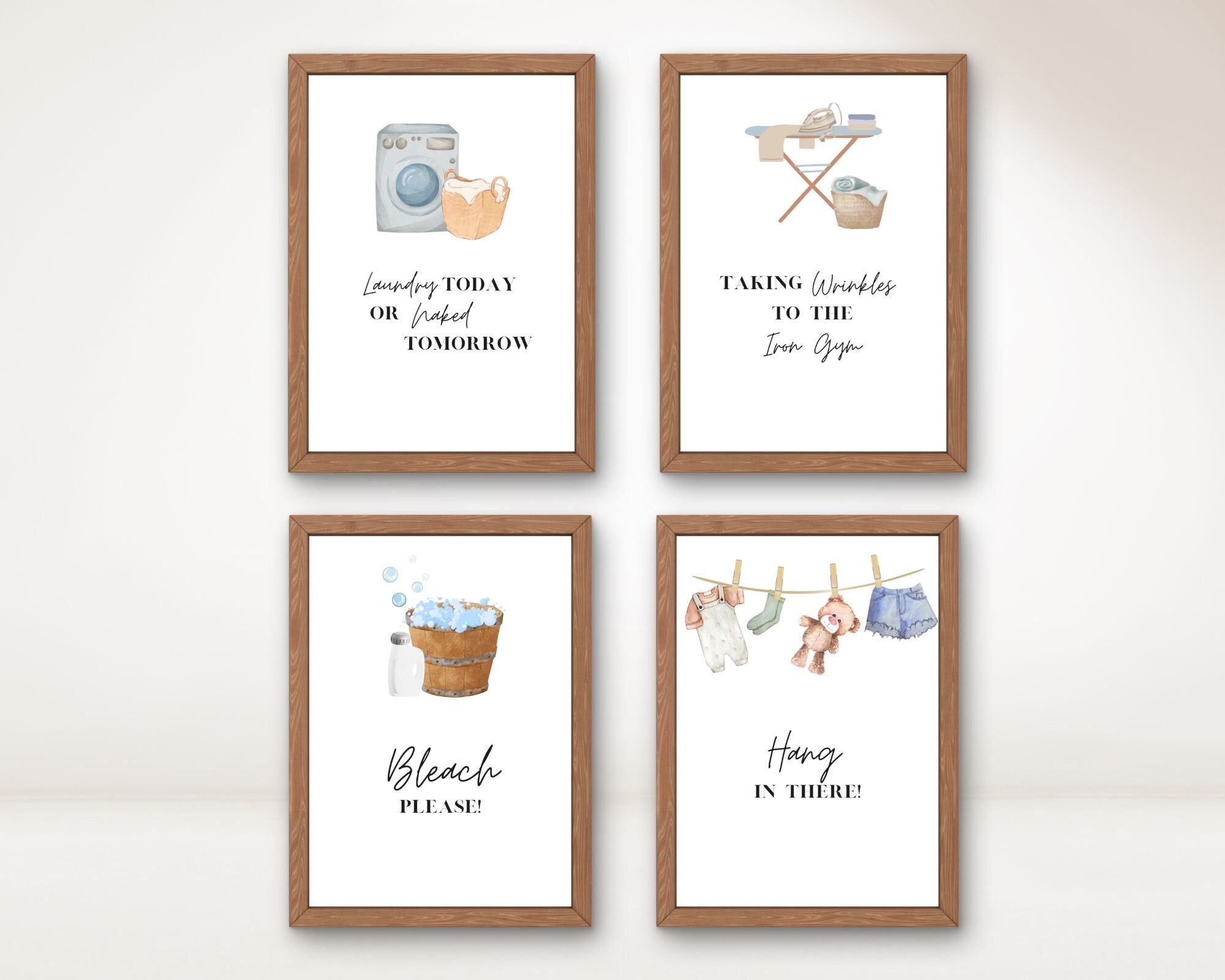 Laundry Room Art Prints: Whimsical Decor, Set of 4 (Digital Download)