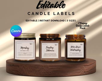 Funny Candle Labels: Editable DIY Printable, 7 Humorous Designs (Digital Download)