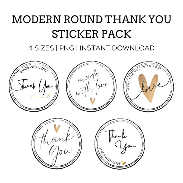 Modern Round Thank you Sticker | Gratitude Stickers | Digital Stickers | Circular Thank you | Sticker Bundle | Chic round thank you sticker