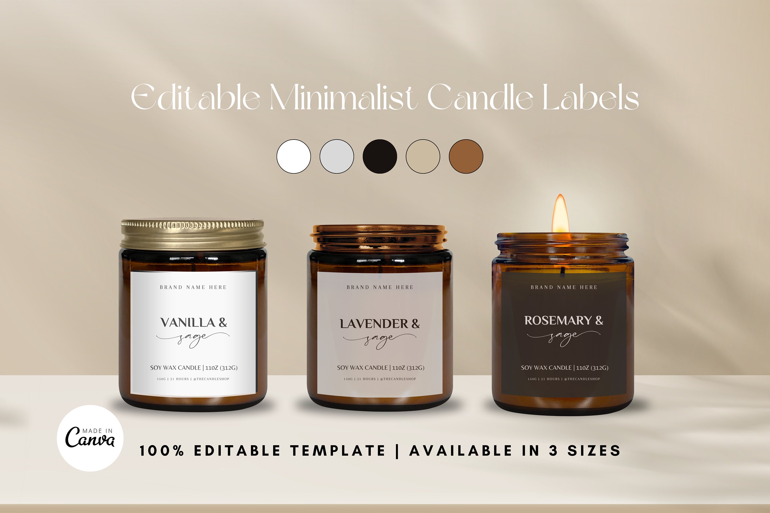 Plantilla de etiquetas de velas minimalistas, etiquetas de velas ...