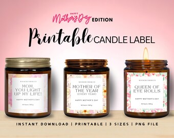 Funny Mother's Day Candle Labels: Sarcastic Mom Quotes (PNG Digital Download)