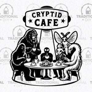 Cryptid Cafe | Cryptid & Mythology Shirt Design | SVG Bundle | Digital File Download for Printing