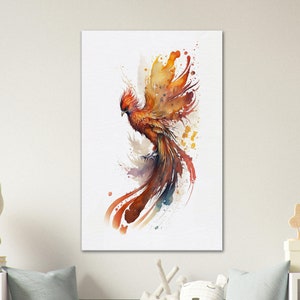 Phoenix, "Rising Phoenix", Watercolor Print, Stretched Canvas