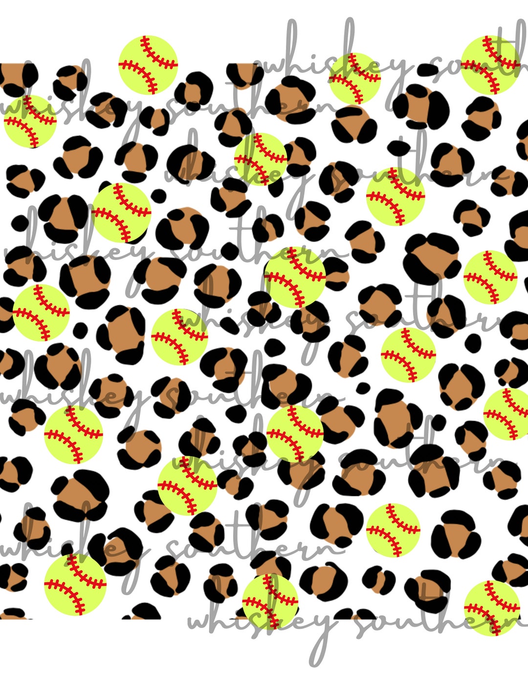 Leopard Softball Digital Download, PNG File, Softball Pattern, Softball