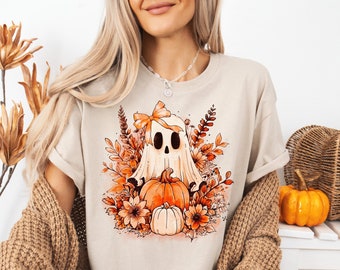 Floral Ghost T-Shirt,Halloween Ghost T-Shirt,Flower Halloween T-Shirt,Retro Ghost T-Shirt,Cute Ghost Tshirt,Retro Fall Tee,Vintage Ghost Tee