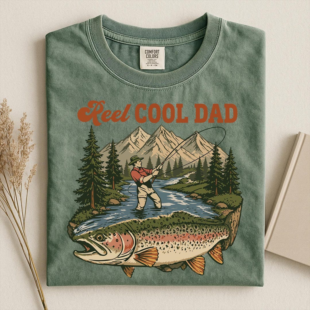 Comfort Colors Reel Cool Dad Shirt,Funny Fishing Dad Shirt, Reel Cool Dad Graphic Tee, Vin