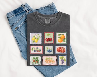 Vintage Fruit Stamp T-Shirt: Cottagecore Farmer's Market Tee
