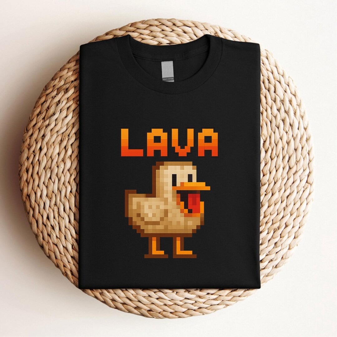 Quackulator Cute Pixel Art Funny Duck T-shirt, Lava Illustration Shirt, Casual Top ...