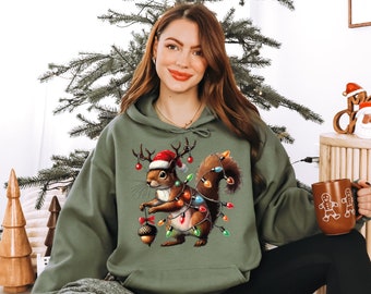 Christmas Squirrel Lights Hoodie,Funny Christmas Hoodie,Funny Animals Hoodie,Cute Christmas Hoodie,Christmas Family Hoodie,Funny Xmas Hoodie