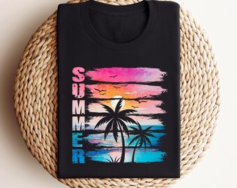 Summer Sunset Graphic Tee: Colorful Vacation Shirt