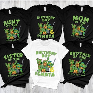 Custom Family Turtles Birthday Boy T-Shirt, Green Turtles Birthday Boy Shirt, Turtles Birthday Tee for Toddlers, Turtles Matching T-Shirts