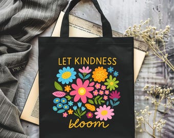 Kindness Bloom Tote Bag: Retro Floral Design, Mental Health Awareness