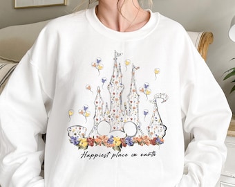 Happiest Place on Earth Sweatshirt,Magic Kingdom Sweatshirt,Magical World Sweatshirt,Magical Kingdom,Disney Castle Floral Sweatshirt