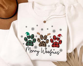 Merry Woofmas Sweatshirt,Christmas Dog Sweatshirt,Dog Lovers Sweatshirt,Merry Christmas Paws,Christmas Gift Dog,Funny Christmas Sweatshirt
