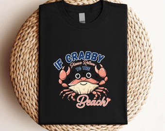 Funny A Little Crabby Tee: Minimalist Ocean Shirt, Cute Beach Graphic T-Shirt