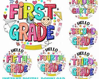 Hello First grade png, Hello school bundle png, back to school bundle png, funny kindergarten png, Teacher Gift, First day of school bundle