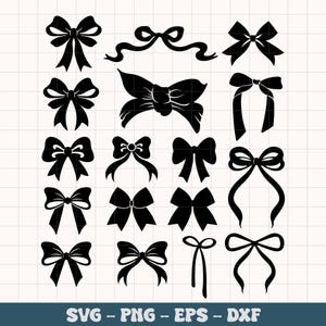 Pode incluir: Um conjunto de 16 desenhos de laços em preto e branco. Os laços são de vários estilos, incluindo clássico, moderno e caprichoso. Os desenhos são perfeitos para artesanato, scrapbooking e outros projetos criativos.