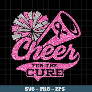 May include: Pink glitter cheerleading megaphone with a pink ribbon and a silver and pink pom-pom. The text "Cheer for the Cure" is written in pink glitter.