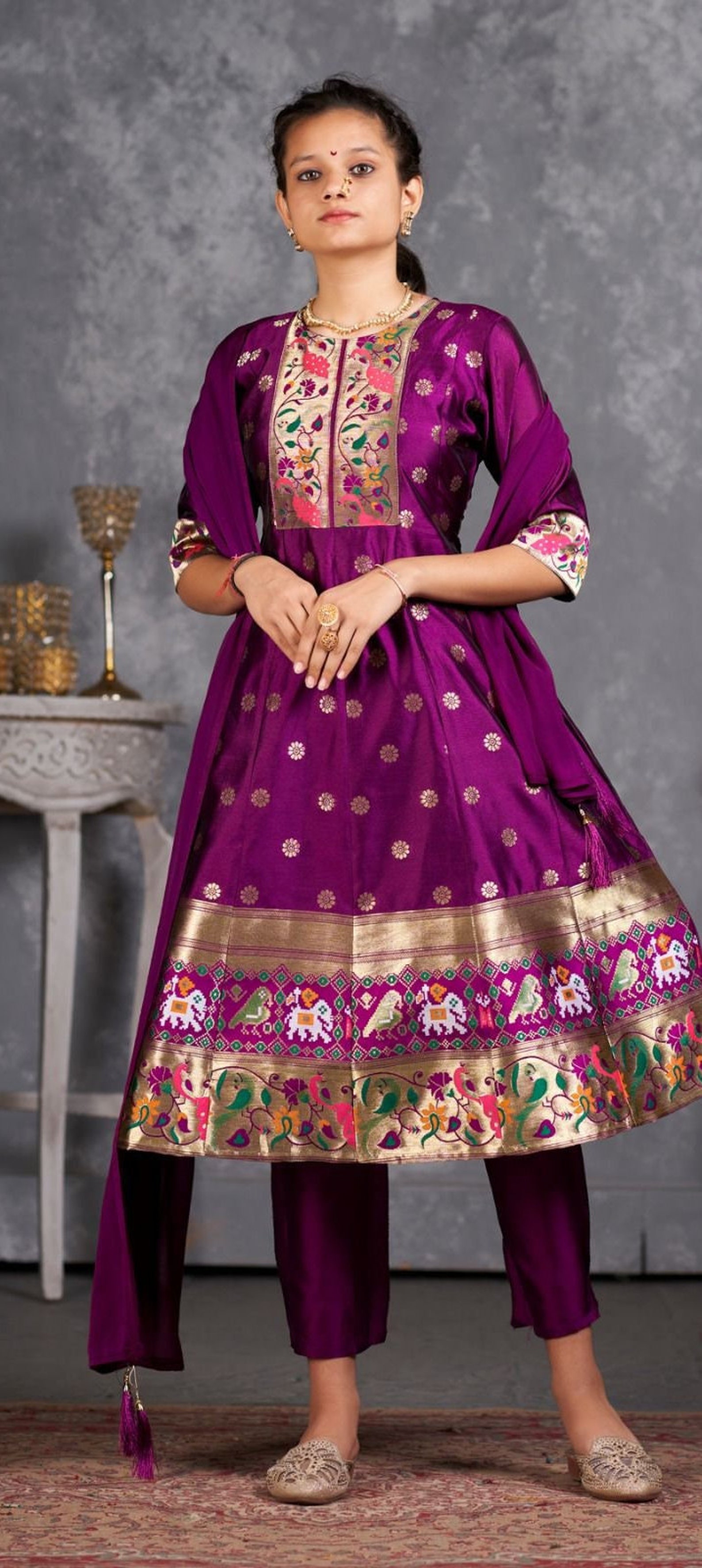 Girls Ethnic Wear - White and Pink Kurta Set
