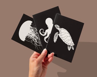 Sea Animal Digital Downloads - 12 High Contrast / Black and White Images - Infant Toddler Development