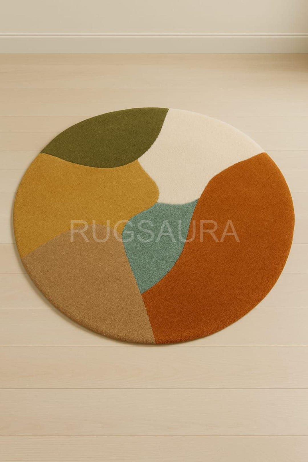 Hand-tufted Wool Round Rug: Earthy Abstract Color Block Design - Etsy