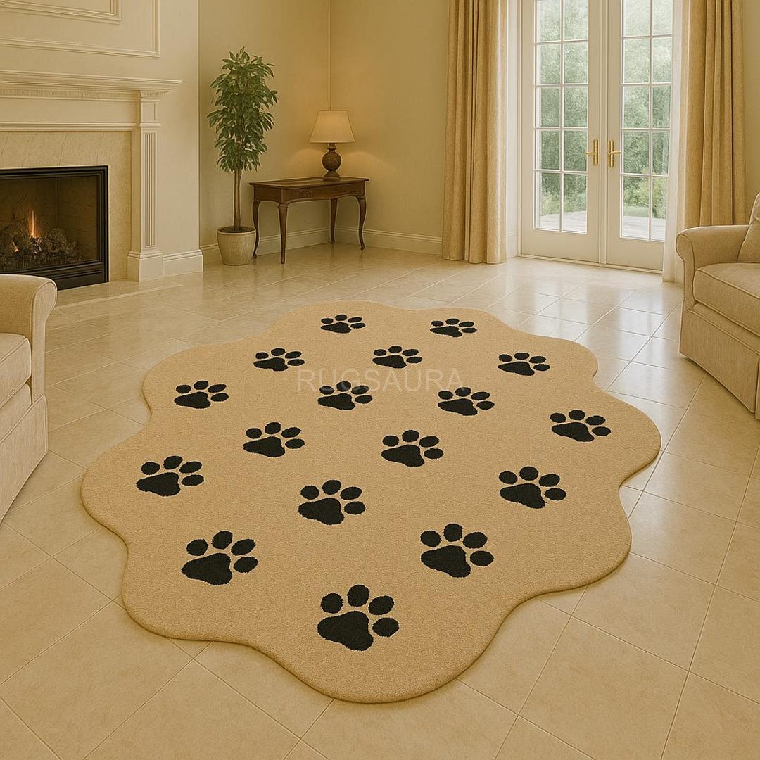 Dogtooth Rug Handmade Wool Paw Print Rug: Beige Pet Lover Carpet - Etsy
