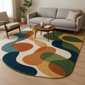 Hand-Tufted Wool Rainbow River Rug: Colorful Kids Room Carpet