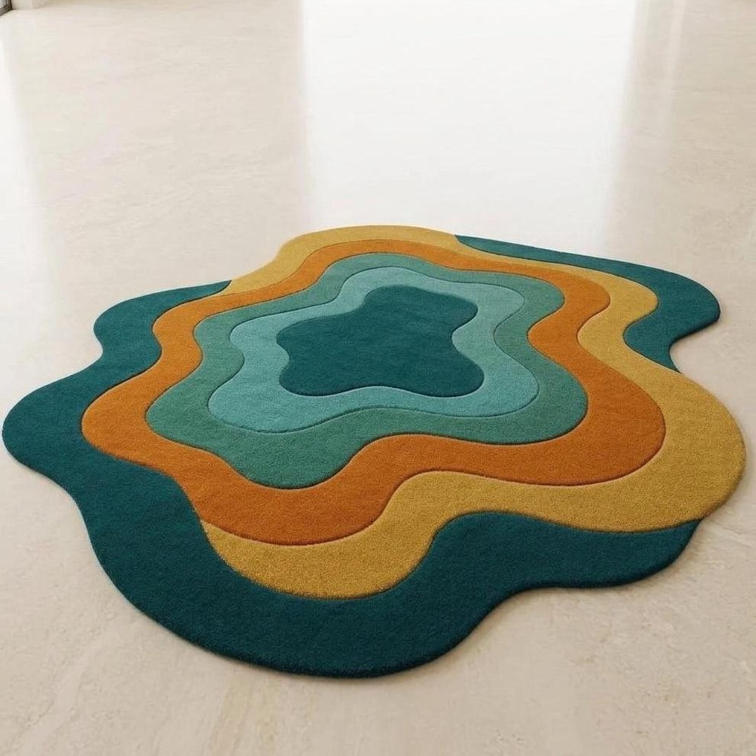 Abstract Organic Shape Rug, Hand Tufted Area Rug, Modern Wavy Carpet ...