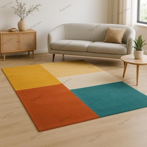 Hand-Tufted Multicolor Abstract Wool Rug: Modern Living Room Carpet