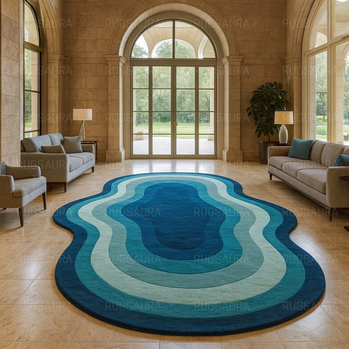 Hand-tufted Wool Rug – Wavy Organic Blue Abstract Carpet - Etsy