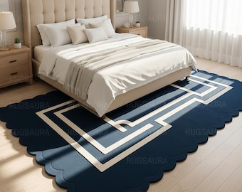 Deep Navy Blue Wool Rug, Solid Hand Tufted Area Rugs for Living Room