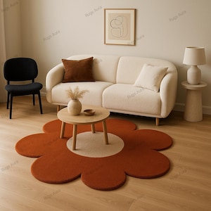 Handmade Wool Daisy Rug: Retro Floral Carpet for Boho Decor
