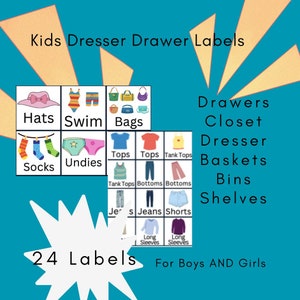Kids Clothing Labels | Dresser Drawers | Closet | Shelves | Kids Closet Organization | Boys and Girls Clothing | Picture Labels