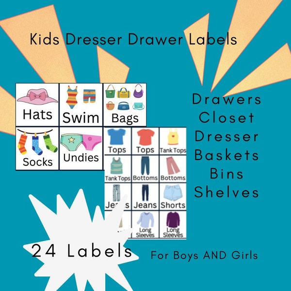 Kids Clothing Labels | Dresser Drawers | Closet | Shelves | Kids Closet Organization | Boys and Girls Clothing | Picture Labels