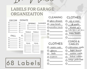 Labels for Garage and Storage Organization | 68 Labels | Digital Print