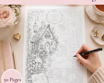Książka do kolorowania tuszem „Moonflower Celestial Ink Tracing Book”, 50 kolorowanek do odwrócenia w formacie PDF, rysunek uważny, pobieranie cyfrowe