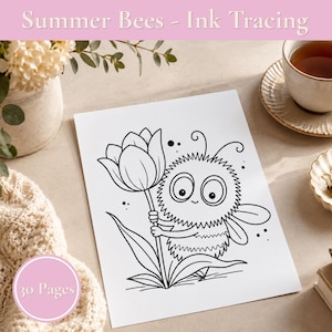 Summer Bees - 30 Mindful Ink Tracing Patterns - Digital Download