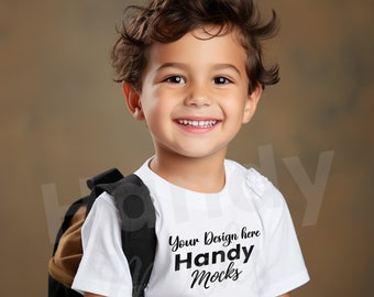 Kids Bella Canvas 3001T white tshirt mockup, boys summer kids model mockup
